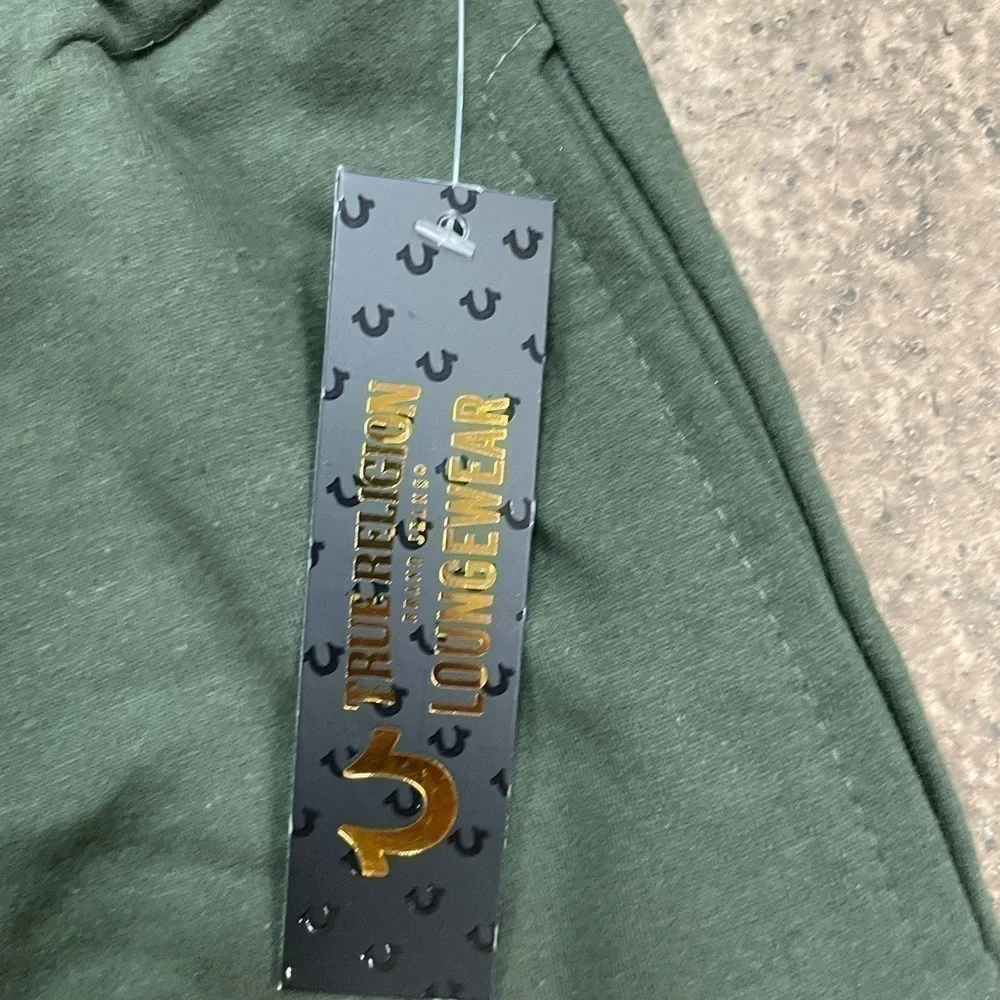 New True Religions Olive Green gold sweat shorts